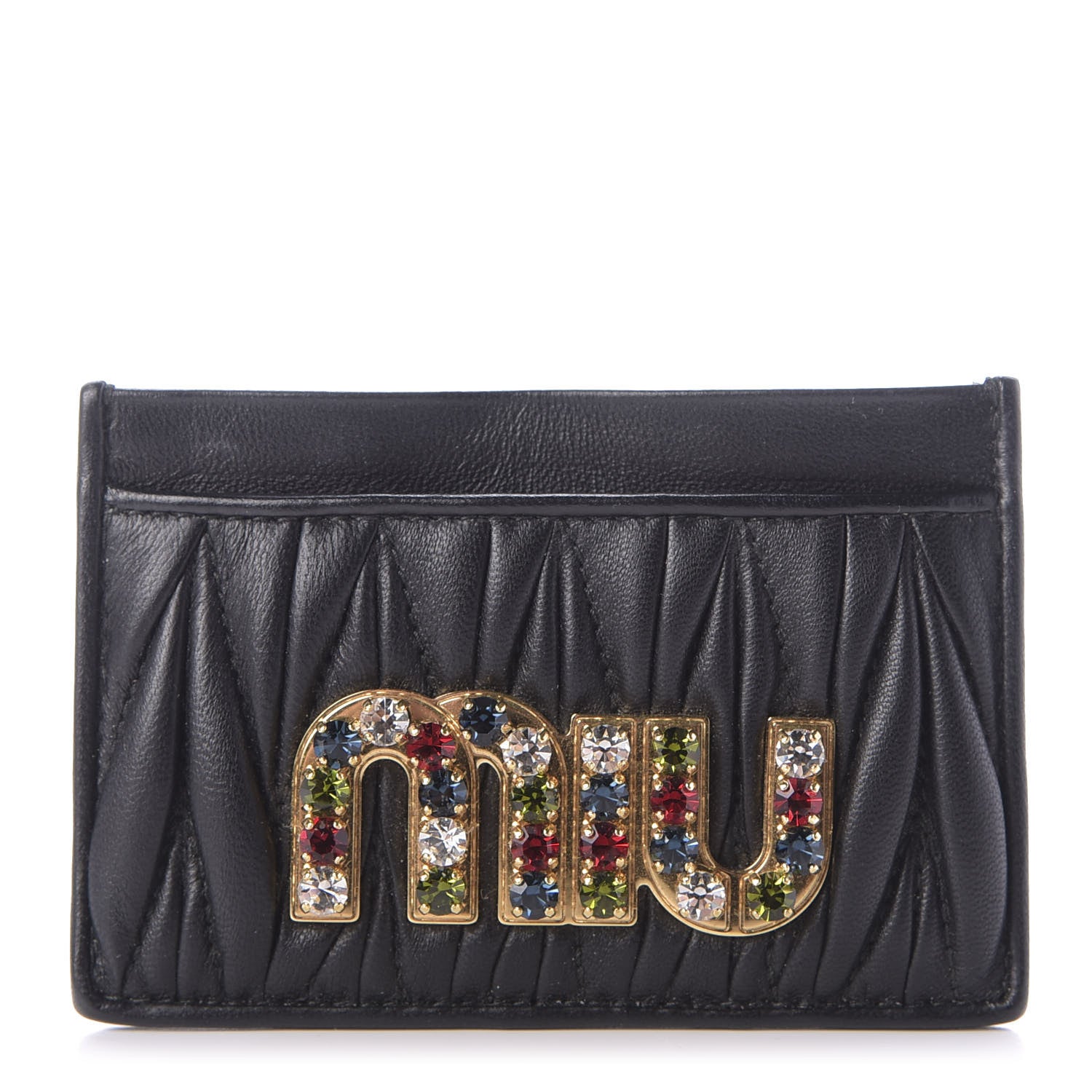 Miu Miu Nappa Matelasse Crystal Miu Card Case Black 1 of 9