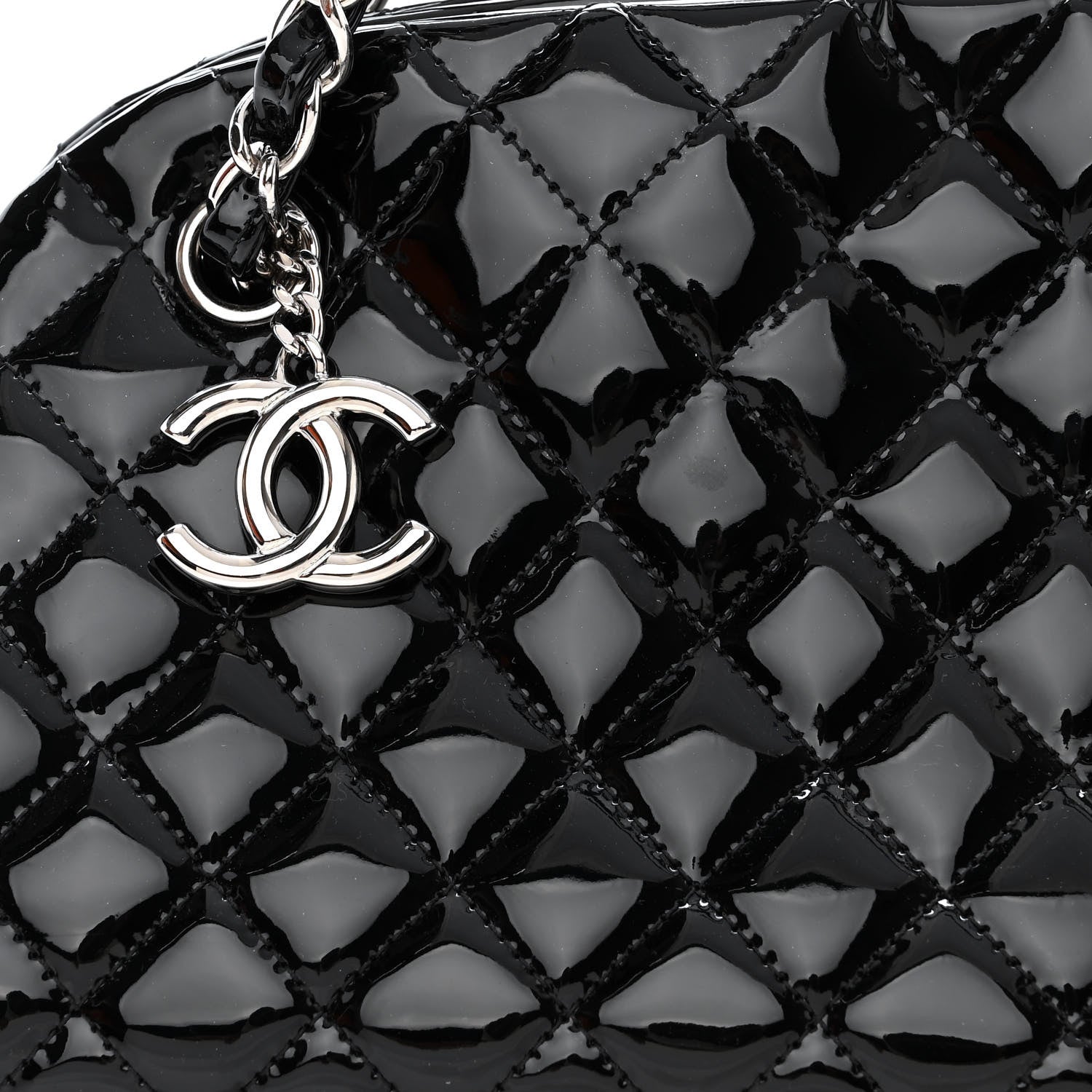 Chanel Patent Quilted Medium Just Mademoiselle Bowling Bag Black 8 of 10