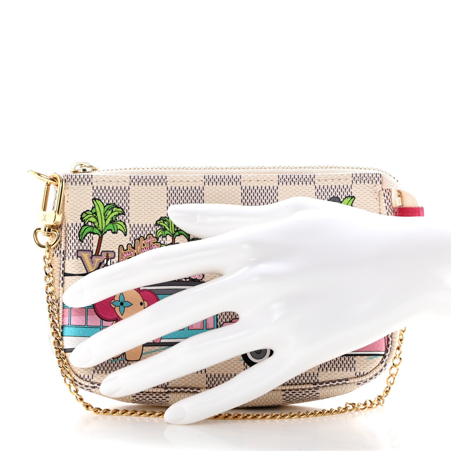 Louis Vuitton Damier Azur 2021 Christmas Animation Hollywood Mini Pochette Accessories Fuchsia 2 of 7