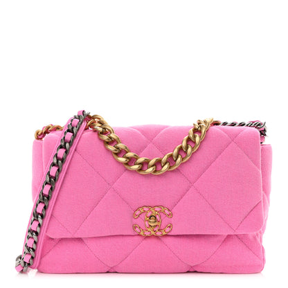 Chanel Denim Quilted Large Chanel 19 Flap Neon Pink 1 of 10