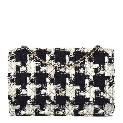 Chanel Tweed Quilted Wallet On Chain WOC Black Ecru White 1 of 10