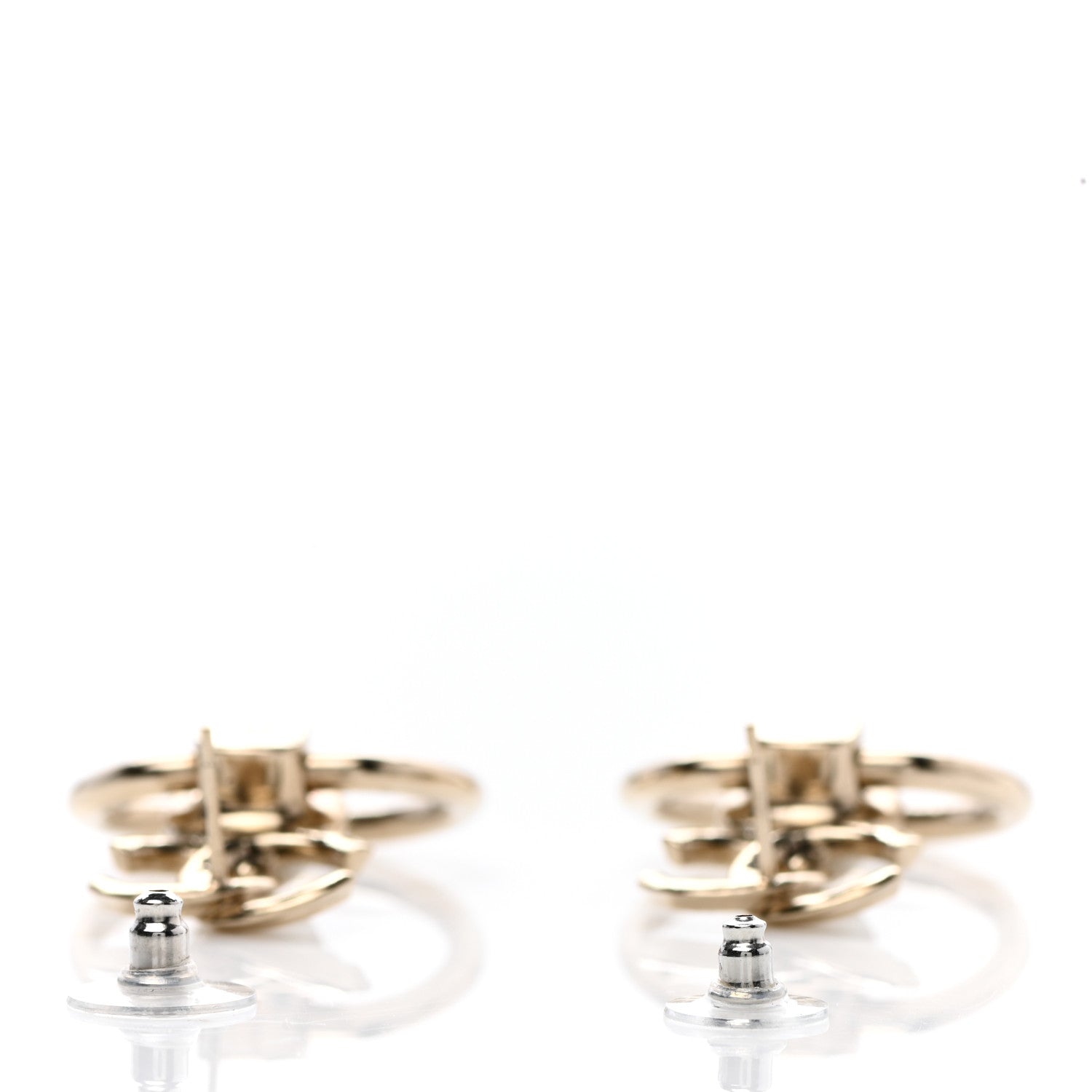 Chanel Metal Pearl CC Hoop Drop Earrings Gold 3 of 4