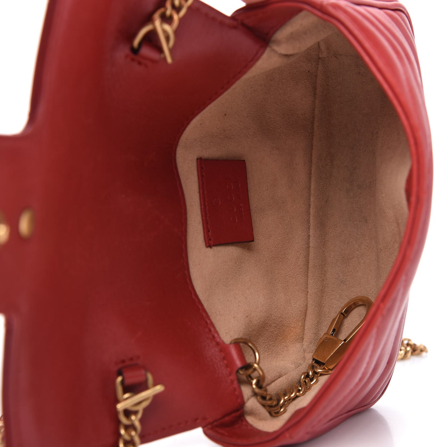 Calfskin Matelasse Super Mini GG Marmont Shoulder Bag Hibiscus Red