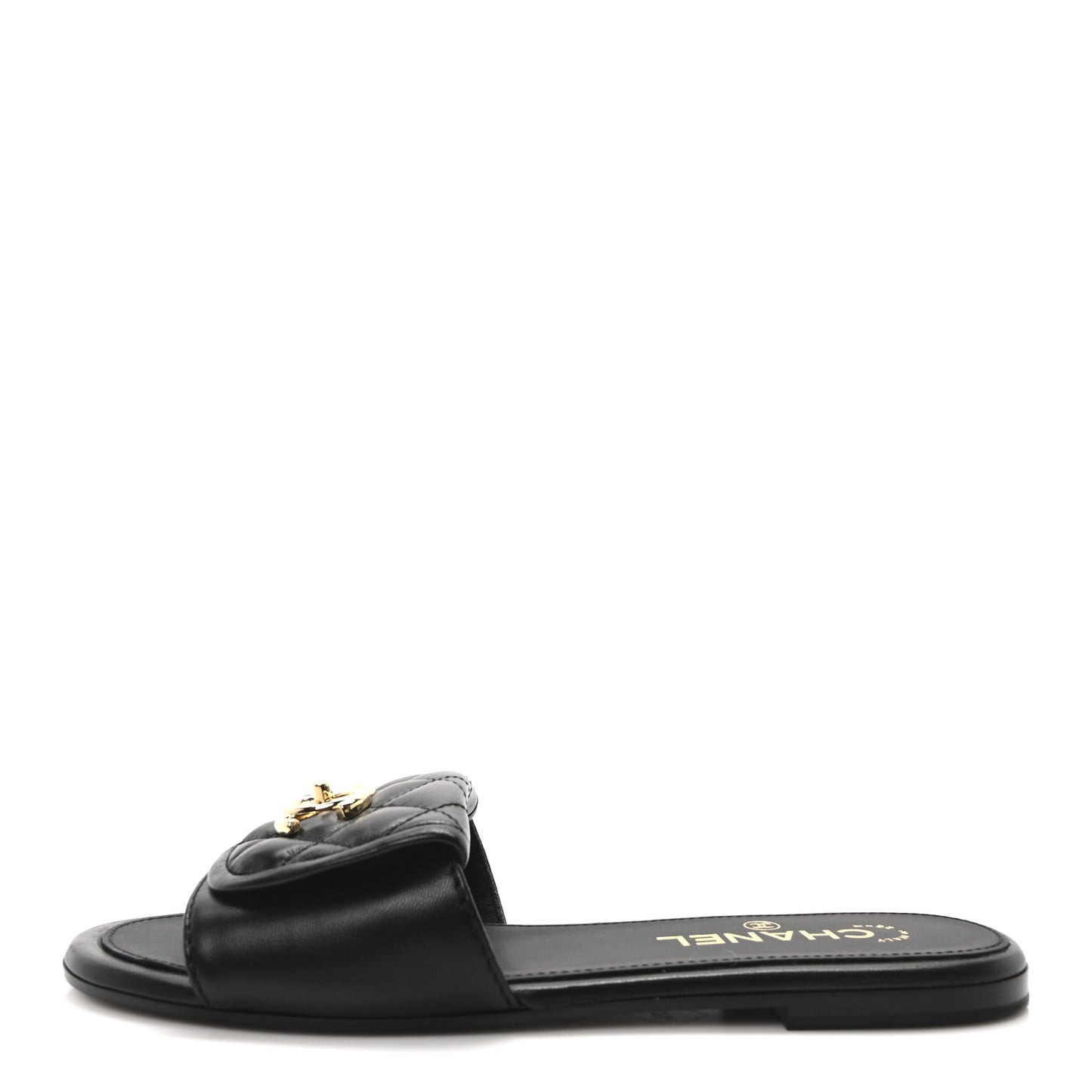 Lambskin Quilted Turnlock Flat Mules 37.5 Black