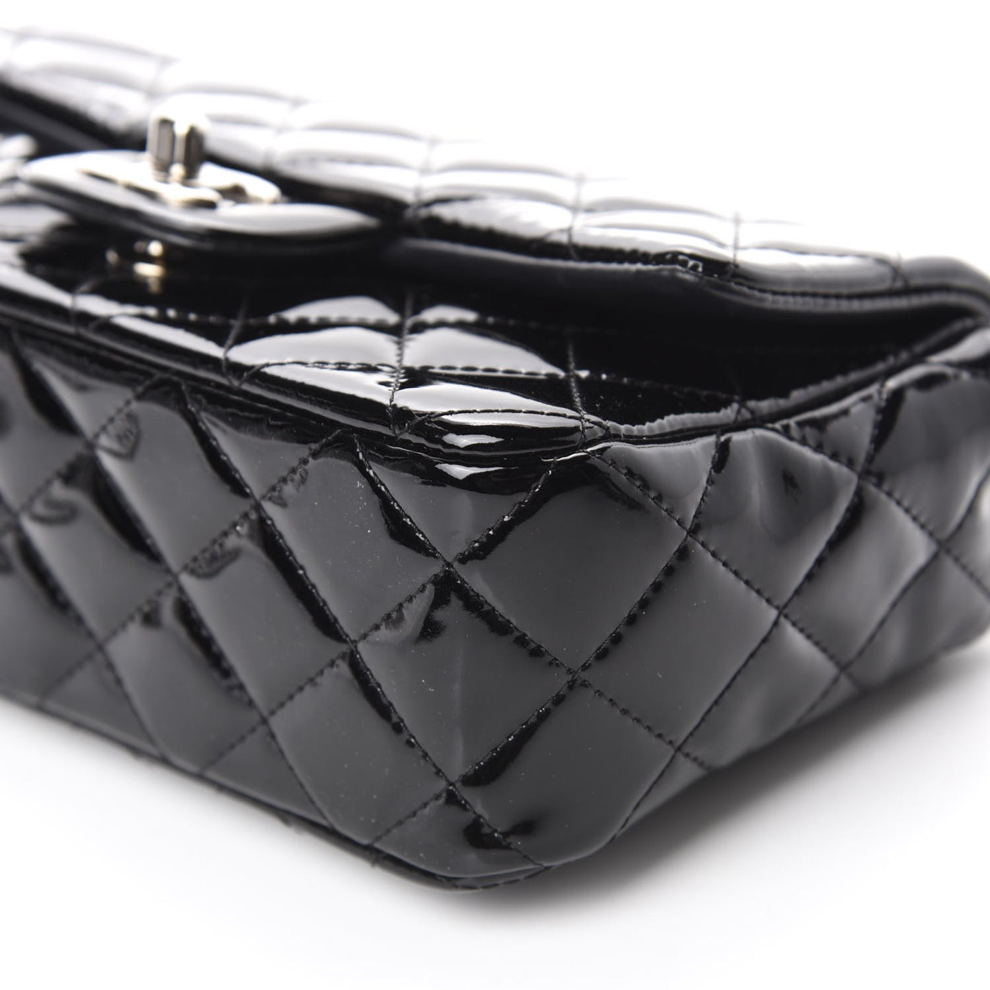 Patent Calfskin Quilted Mini Rectangular Flap Black