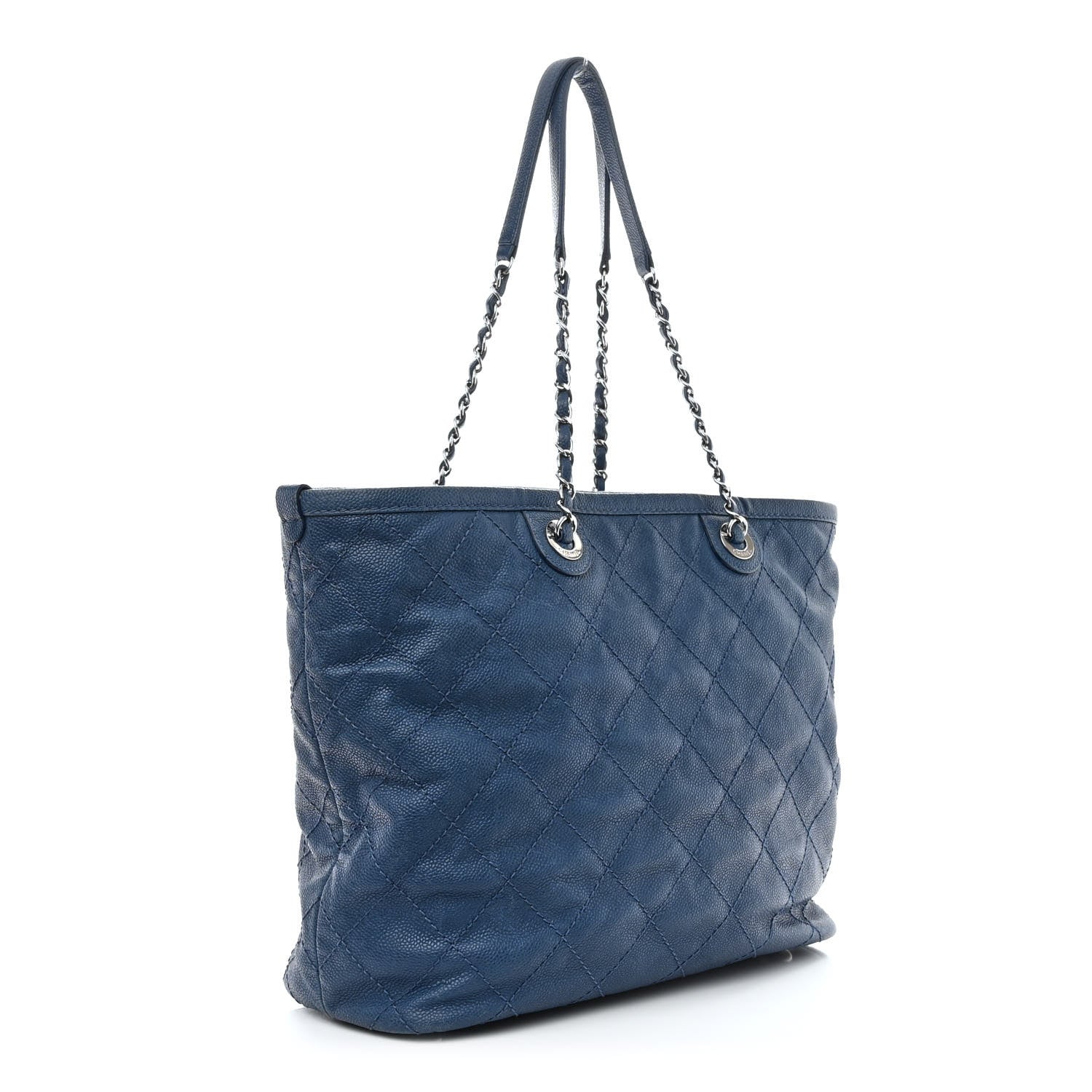 Chanel Grained Calfskin Quilted Small Daily Shopping Tote Blue 4 of 12
