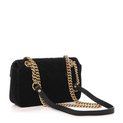 Gucci Velvet Matelasse Embroidered Mini GG Marmont Shoulder Bag Black 3 of 12