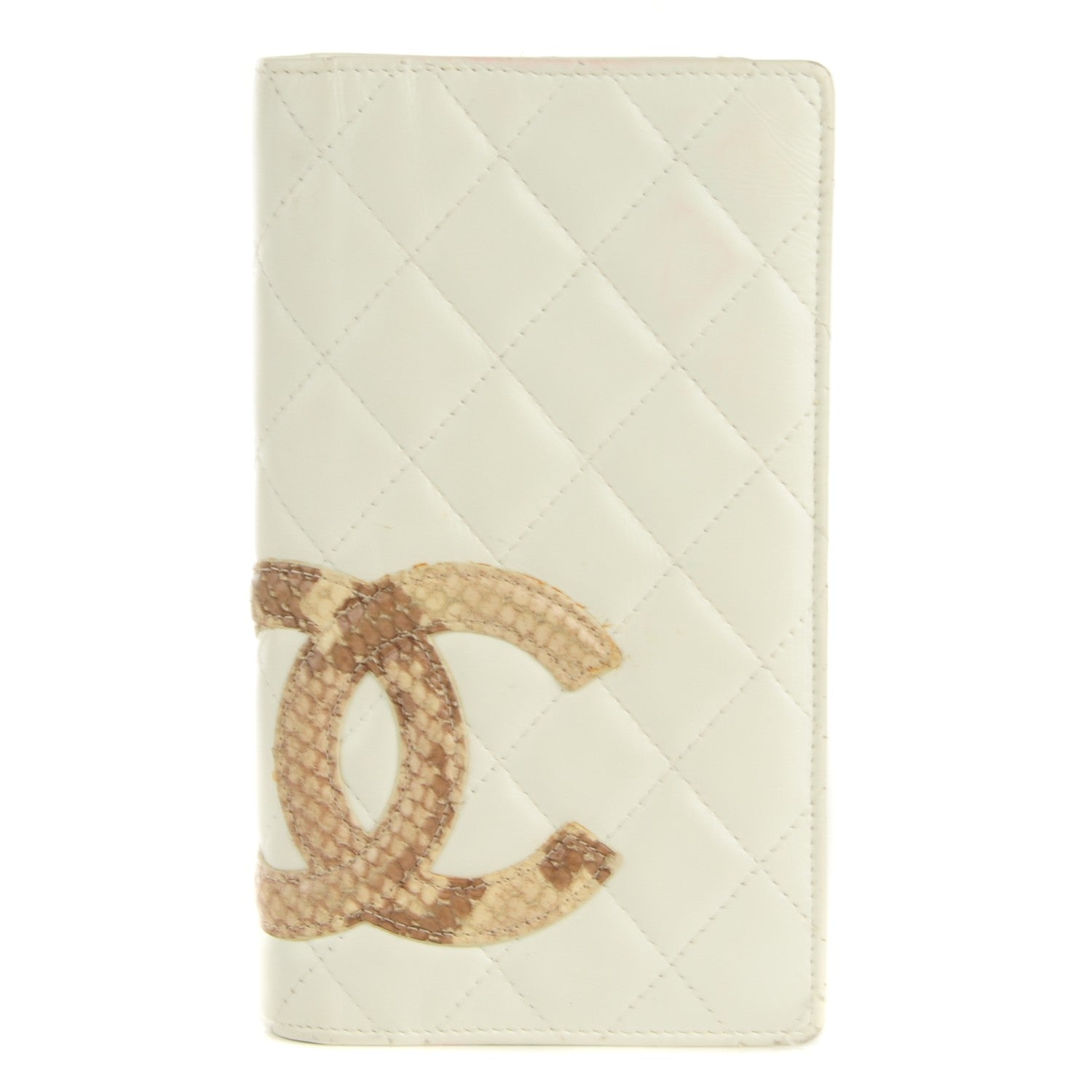 Chanel Calfskin Python Quilted Cambon Yen Wallet White 1 of 8