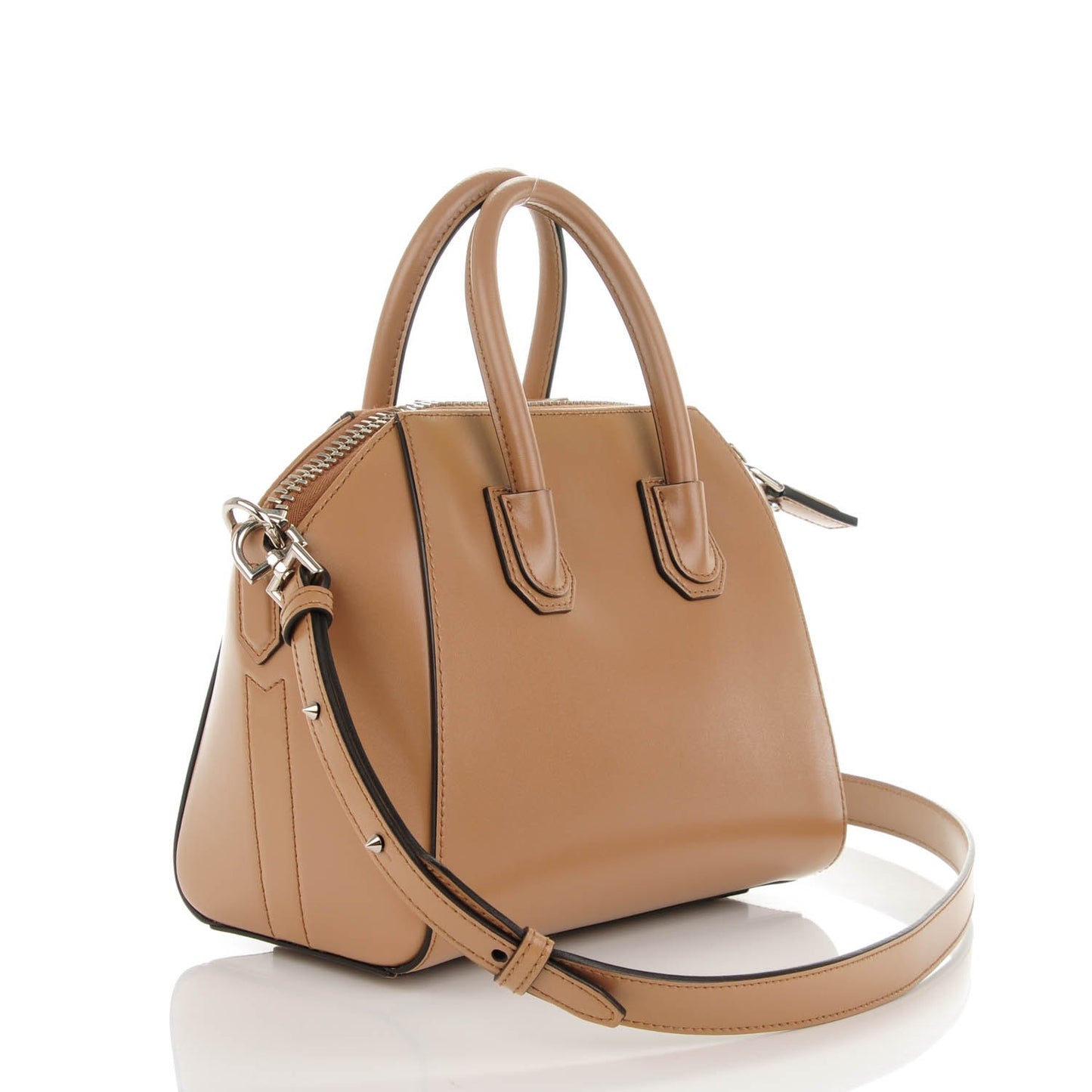 Shiny Lord Calfskin Mini Antigona Dark Beige