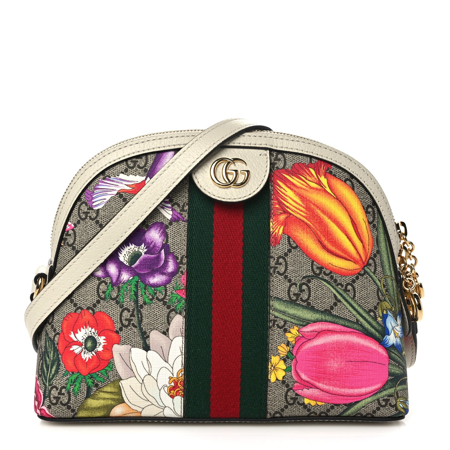 GG Supreme Monogram Flora Web GG Small Ophidia Dome Shoulder Bag White