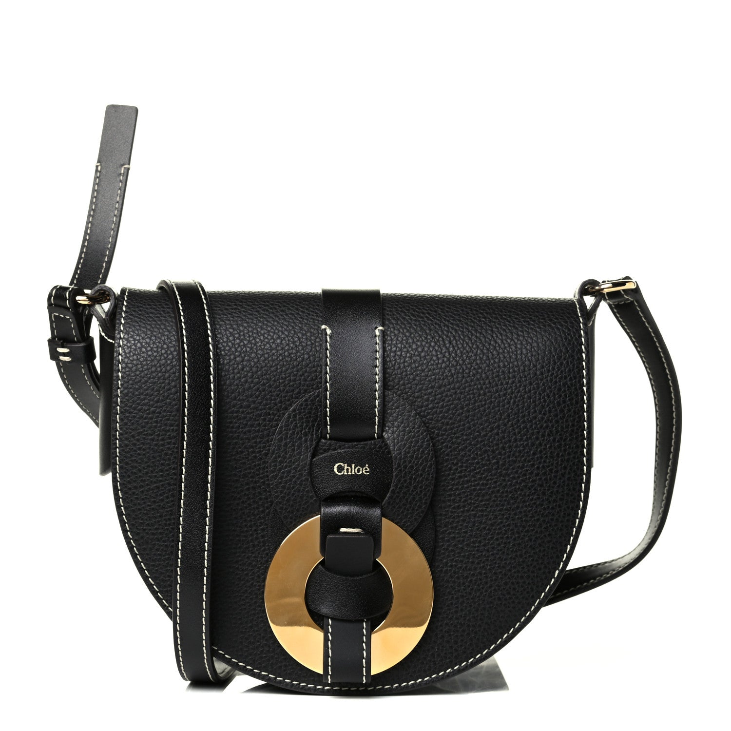 Chloe Grained Calfskin Small Darryl Saddle Crossbody Bag Black 1 of 5