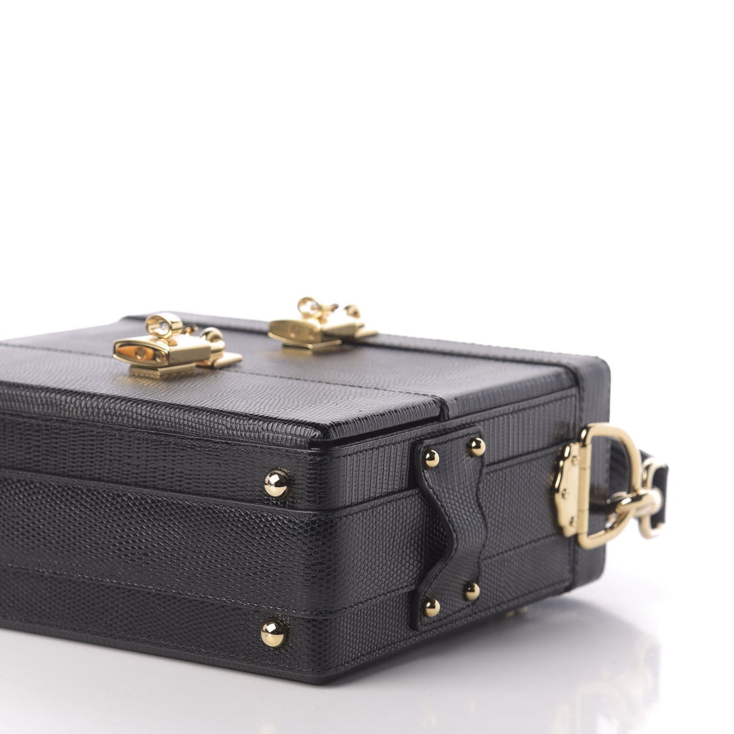 Lizard Embossed Calfskin Box Bag Black