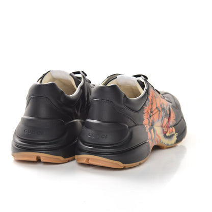 Gucci Calfskin Tiger Print Mens Rhyton Sneakers 38.5 Black 4 of 10