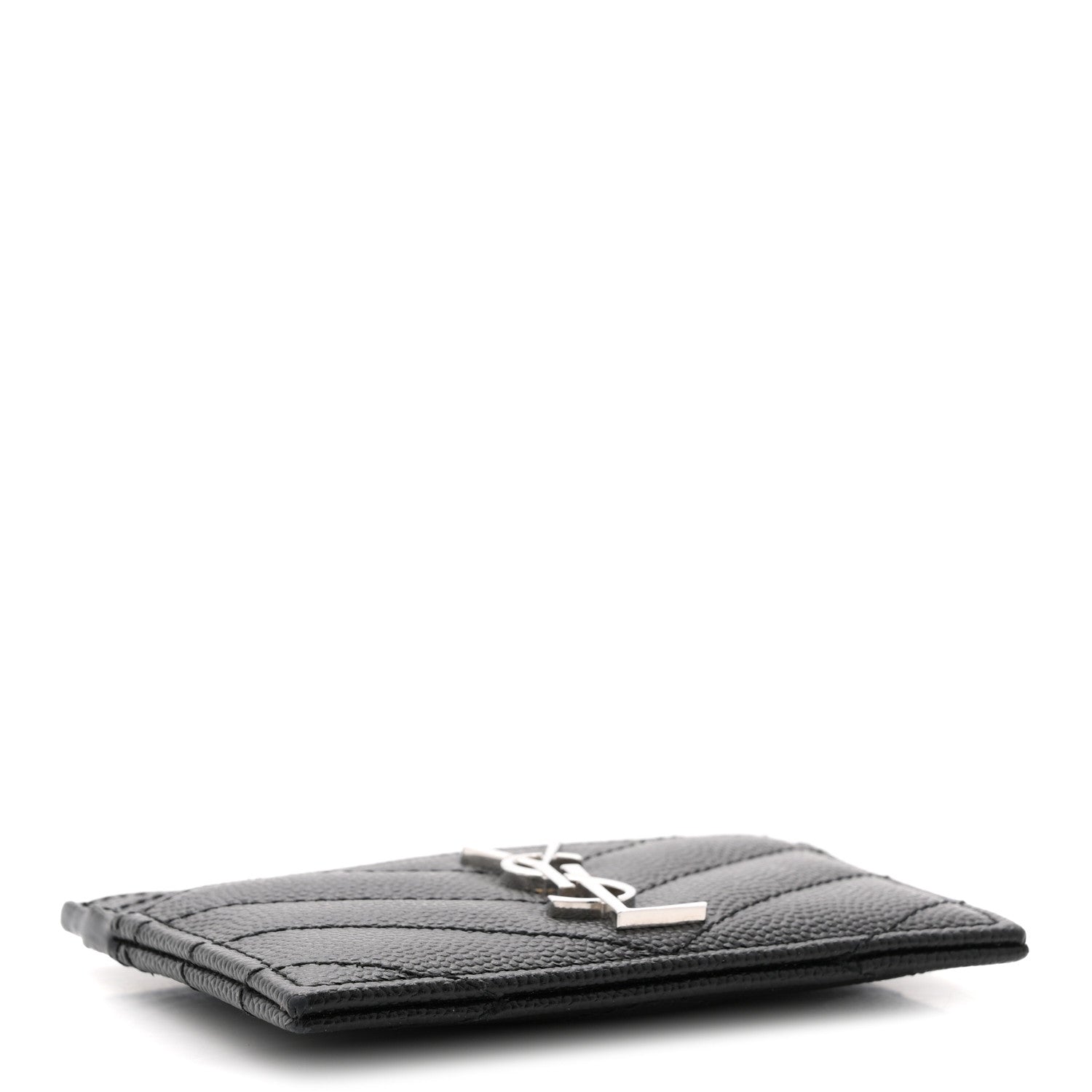 Saint Laurent Grain De Poudre Matelasse Chevron Monogram Credit Card Case Black 4 of 8
