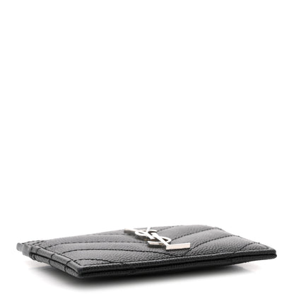 Saint Laurent Grain De Poudre Matelasse Chevron Monogram Credit Card Case Black 4 of 8