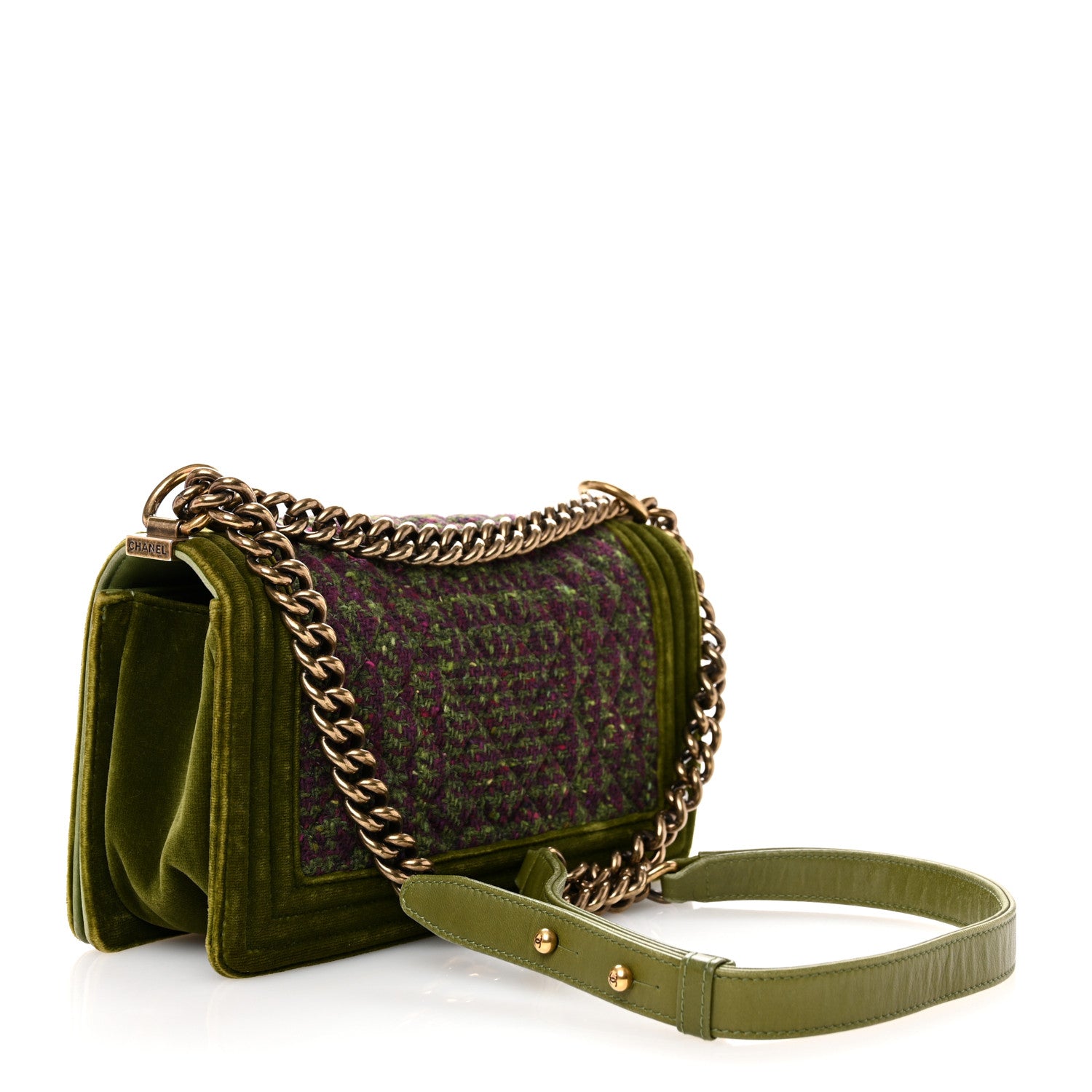 Chanel Velvet Tweed Medium Boy Flap Green 3 of 10
