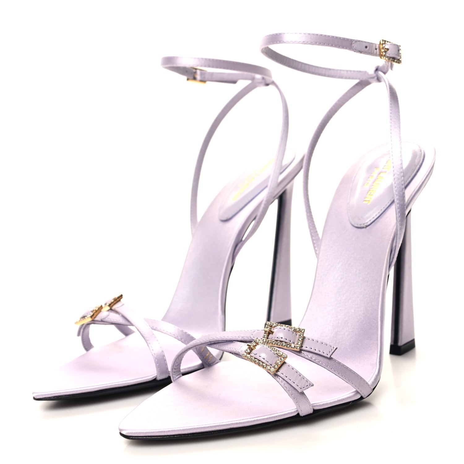 Saint Laurent Crepe Satin Crystal Gippy 110 Sandals 39 Poly Grey 3 of 7