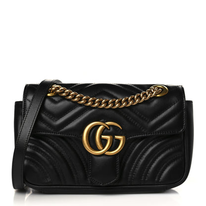 Gucci Calfskin Matelasse Mini GG Marmont Shoulder Bag Black 1 of 9