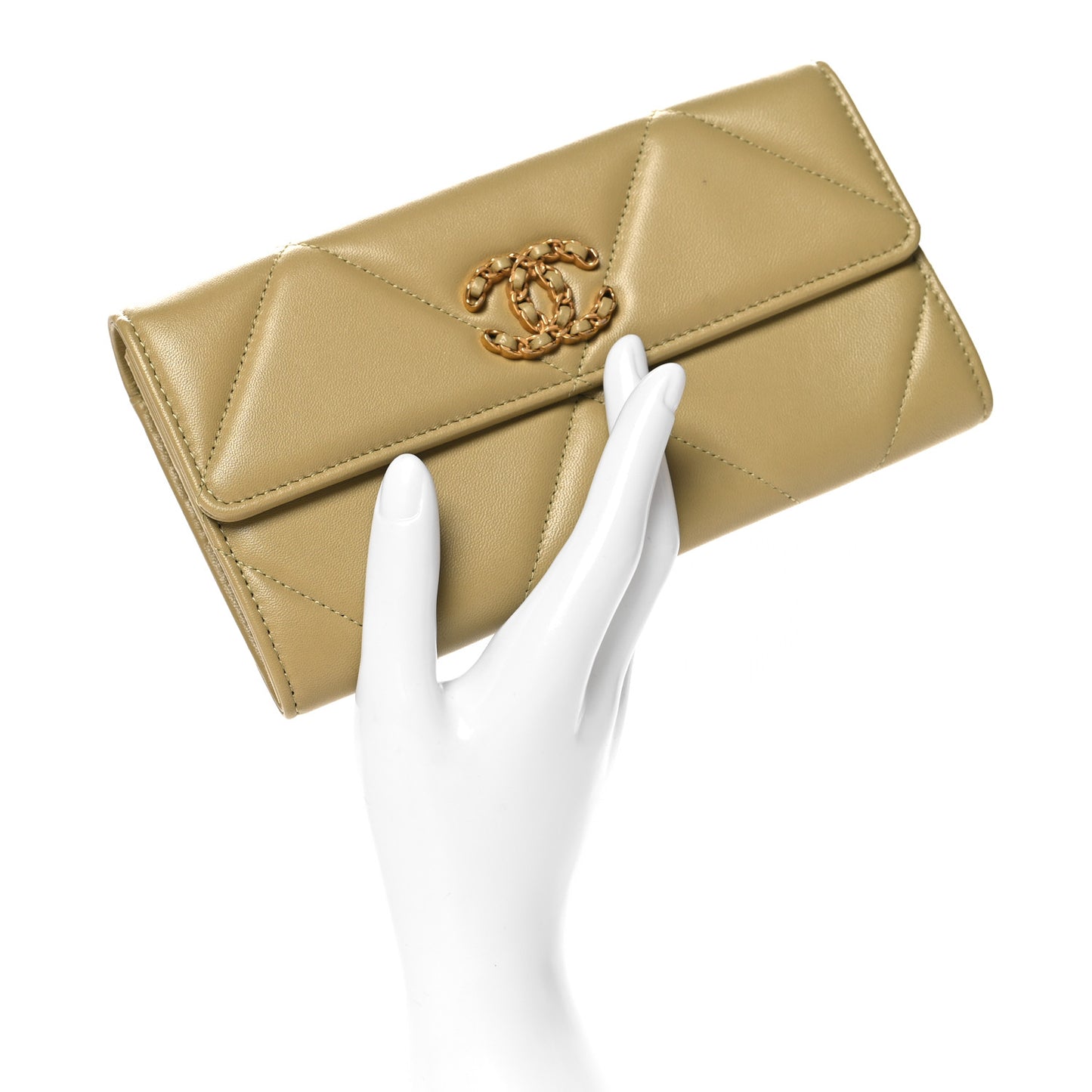 Lambskin Quilted Chanel 19 Flap Wallet Light Green