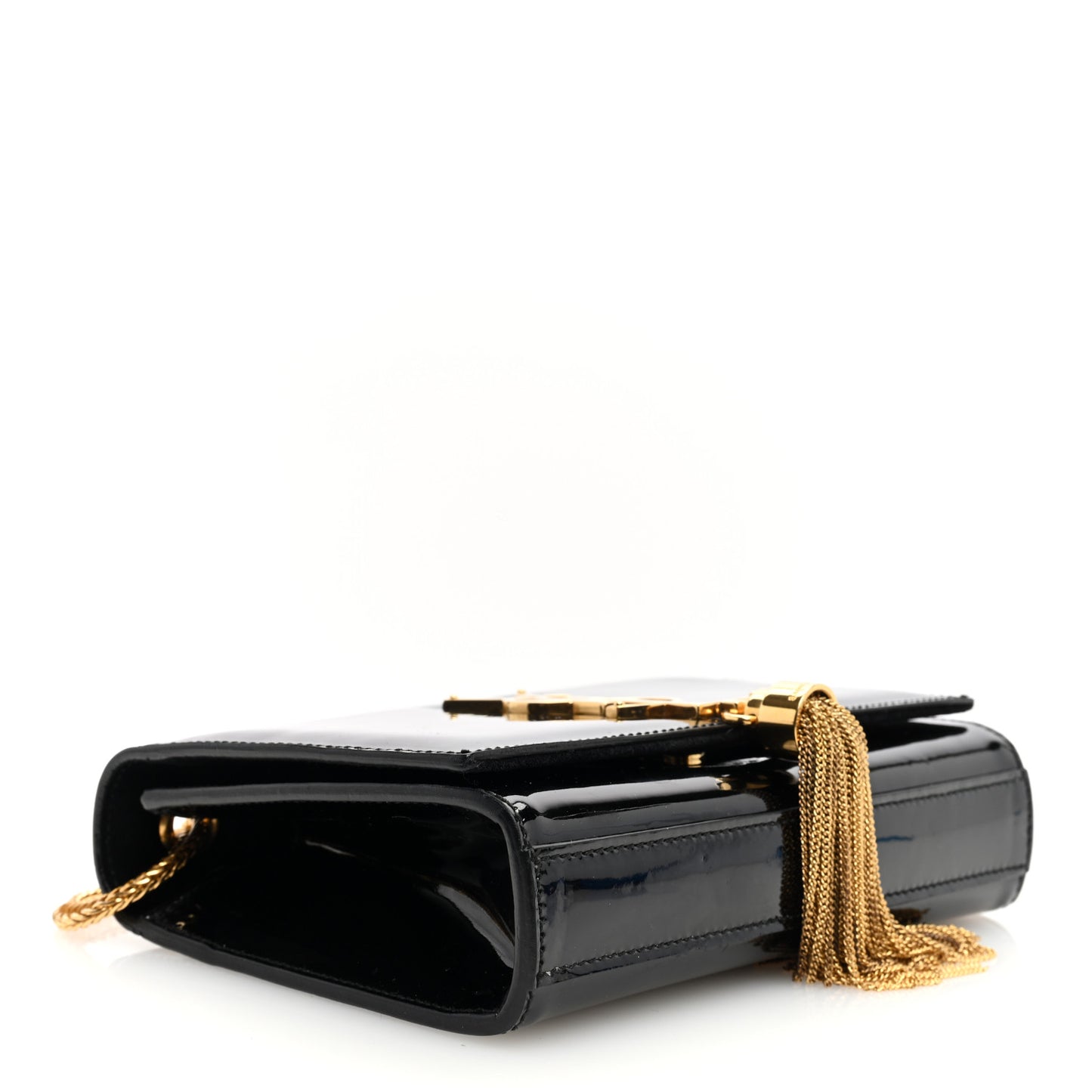 Patent Small Classic Monogram Kate Tassel Satchel Black