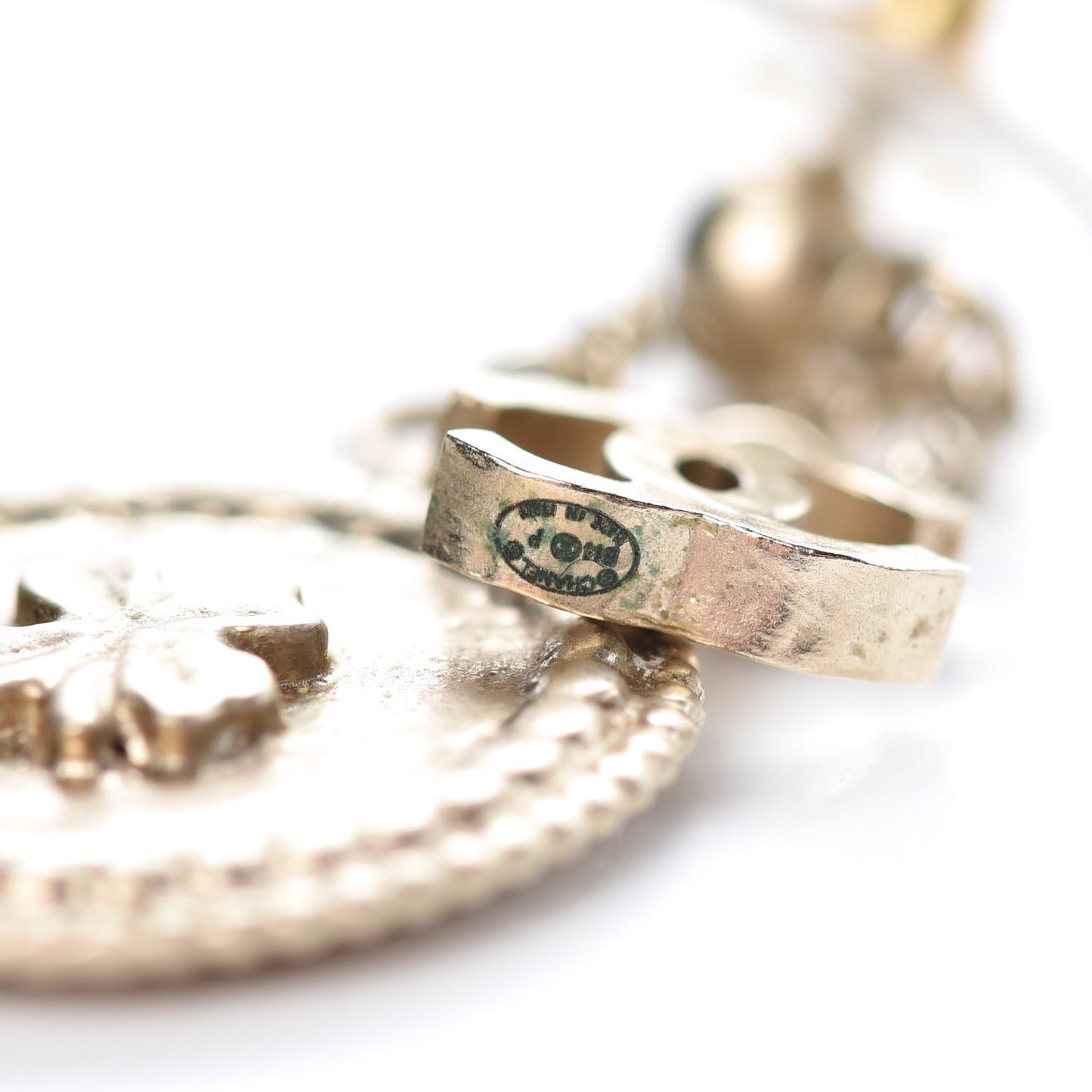 Medallion Clover CC Drop Earrings Light Gold