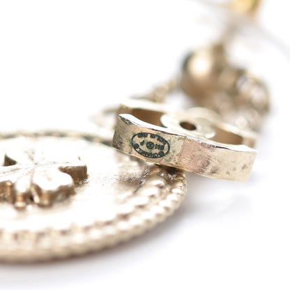Chanel Medallion Clover CC Drop Earrings Light Gold 3 of 6