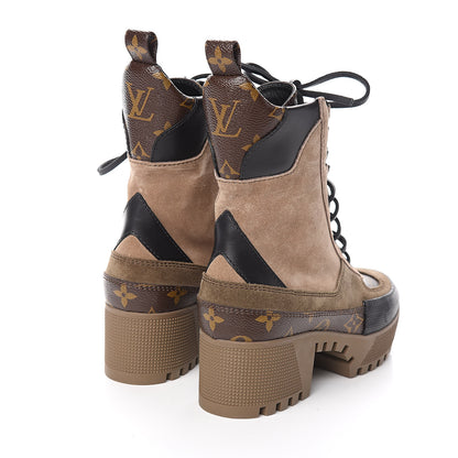 Louis Vuitton Suede Calfskin Monogram Laureate Platform Desert Boots 35 Beige 4 of 9