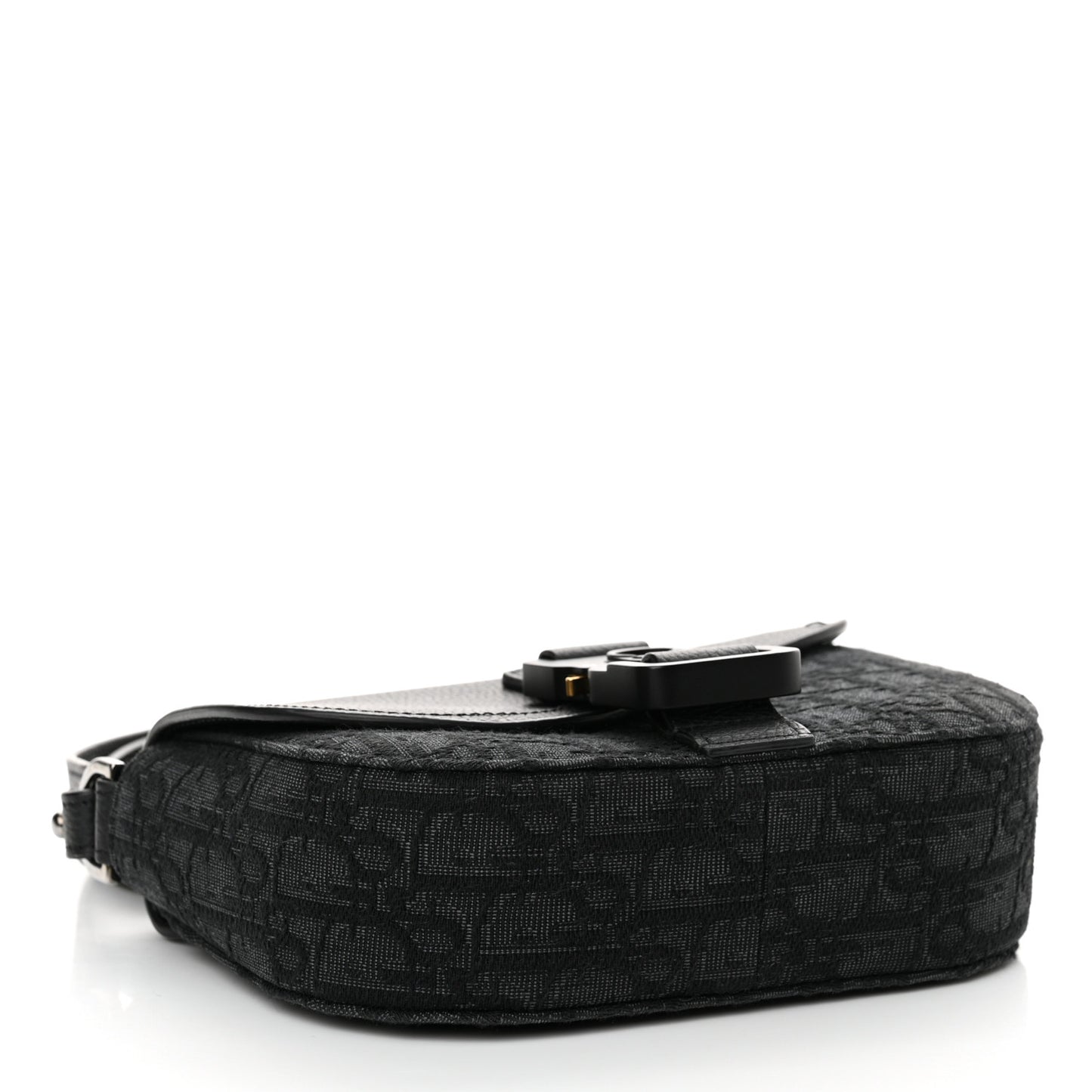 Oblique Jacquard Grained Calfskin Mini Saddle Messenger Bag With Flap Black