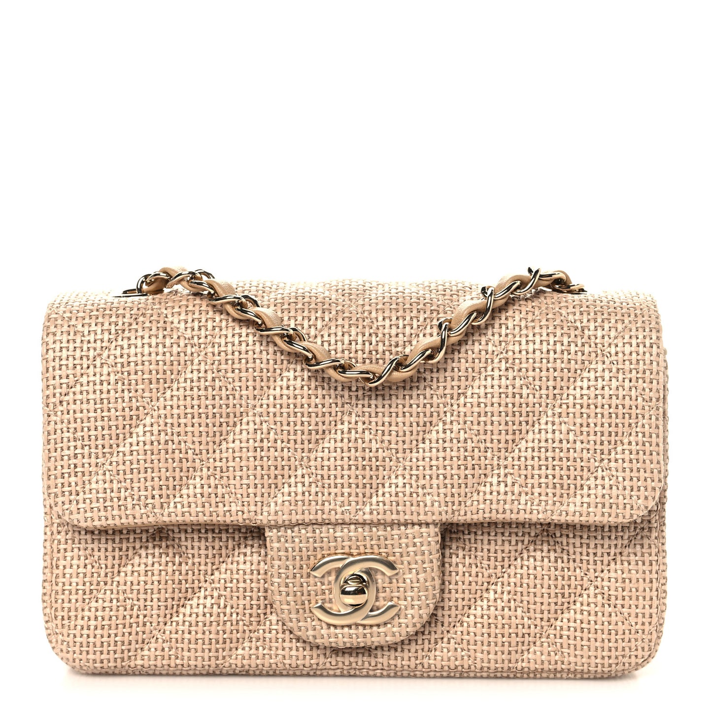 Braided Raffia Quilted Mini Rectangular Flap Dark Beige