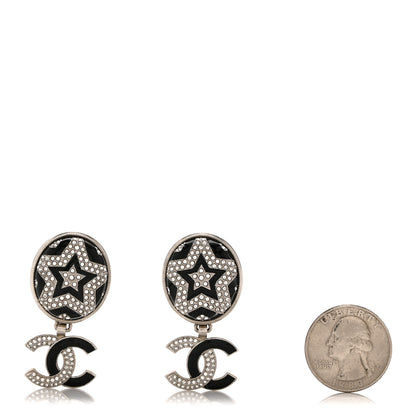 Chanel Crystal Enamel CC Star Drop Earrings Silver Black 2 of 5