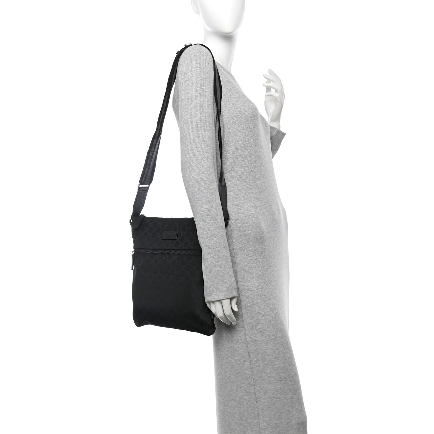 Nylon Monogram Medium Flat Messenger Bag Black