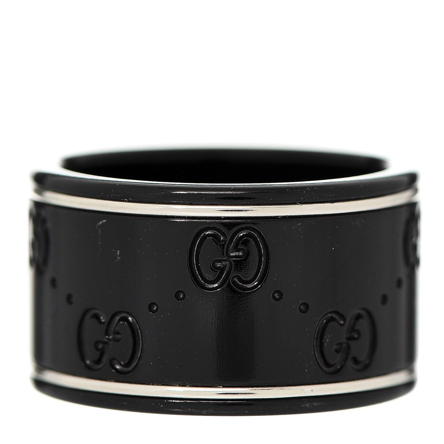 Black Synthetic Corundum 18K White Gold 12mm Icon Band Ring 55 7.25