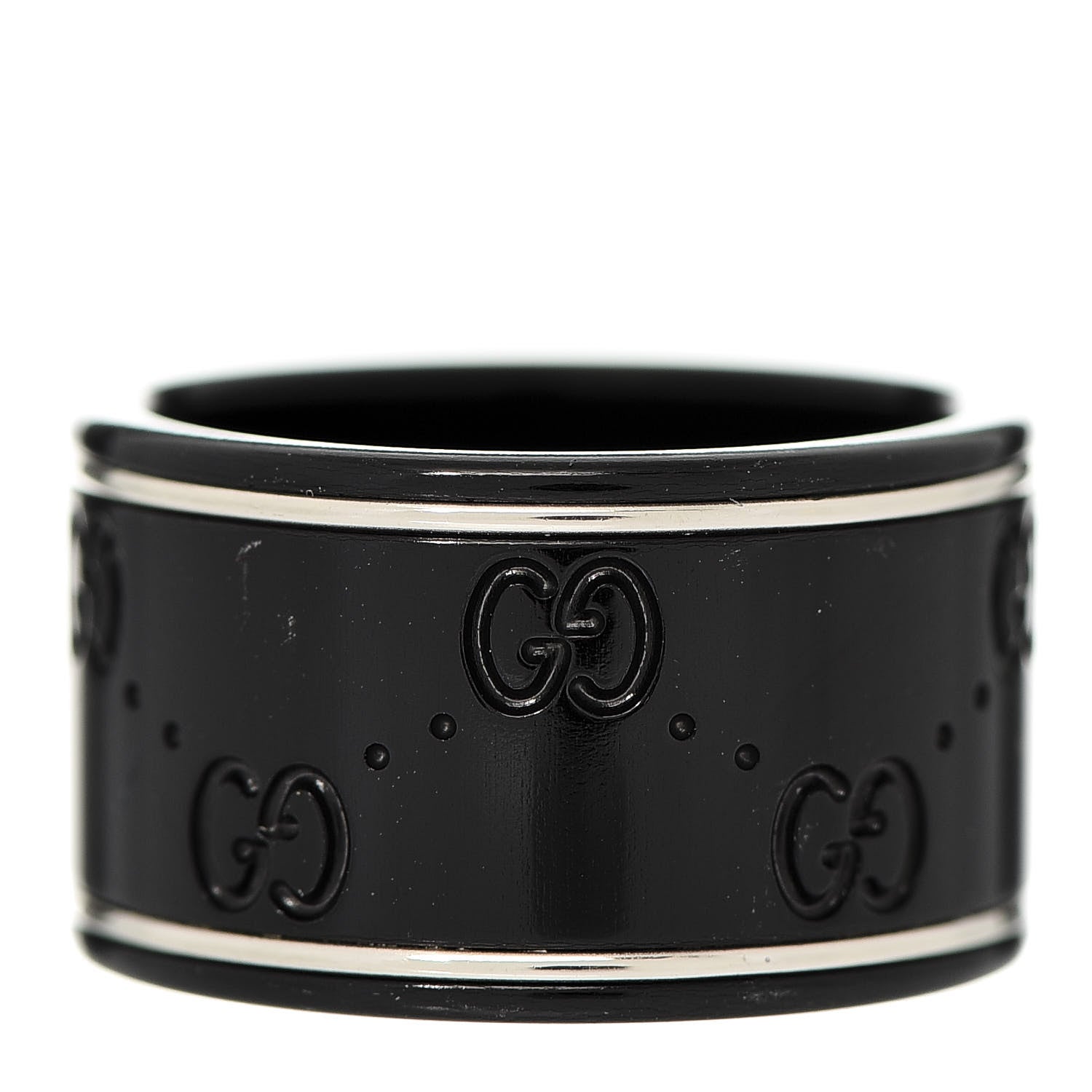 Gucci Black Synthetic Corundum 18K White Gold 12mm Icon Band Ring 55 7.25 1 of 5