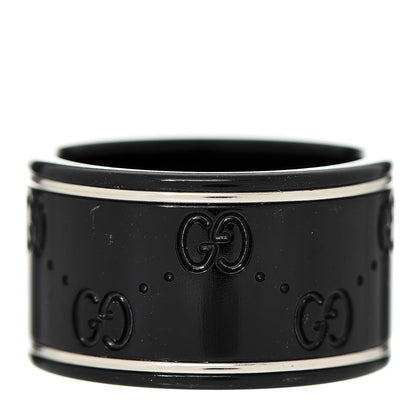 Gucci Black Synthetic Corundum 18K White Gold 12mm Icon Band Ring 55 7.25 1 of 5