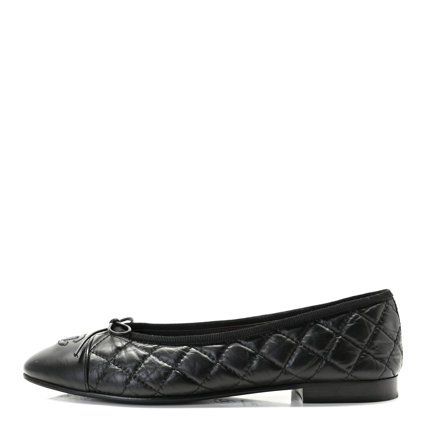 Aged Calfskin Quilted CC Cap Toe Ballerina Flats 39.5 Black