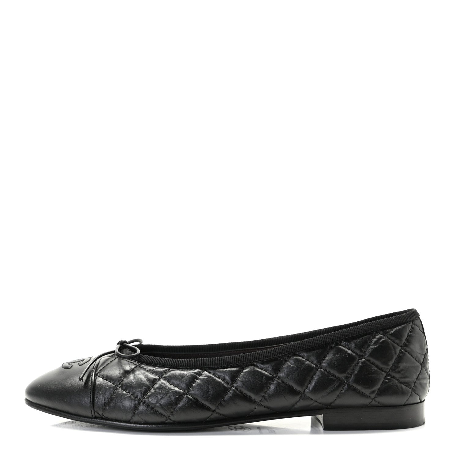 Chanel Aged Calfskin Quilted CC Cap Toe Ballerina Flats 39.5 Black 1 of 13