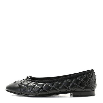 Chanel Aged Calfskin Quilted CC Cap Toe Ballerina Flats 39.5 Black 1 of 13