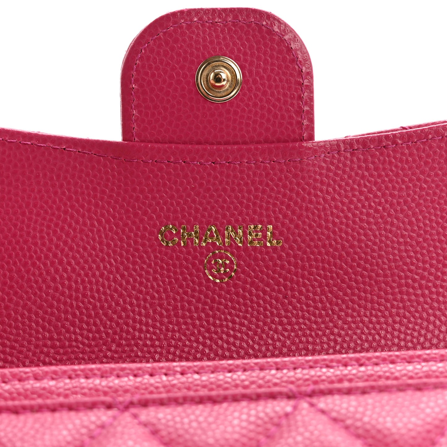 Caviar Quilted Flap Card Holder Wallet Dark Pink