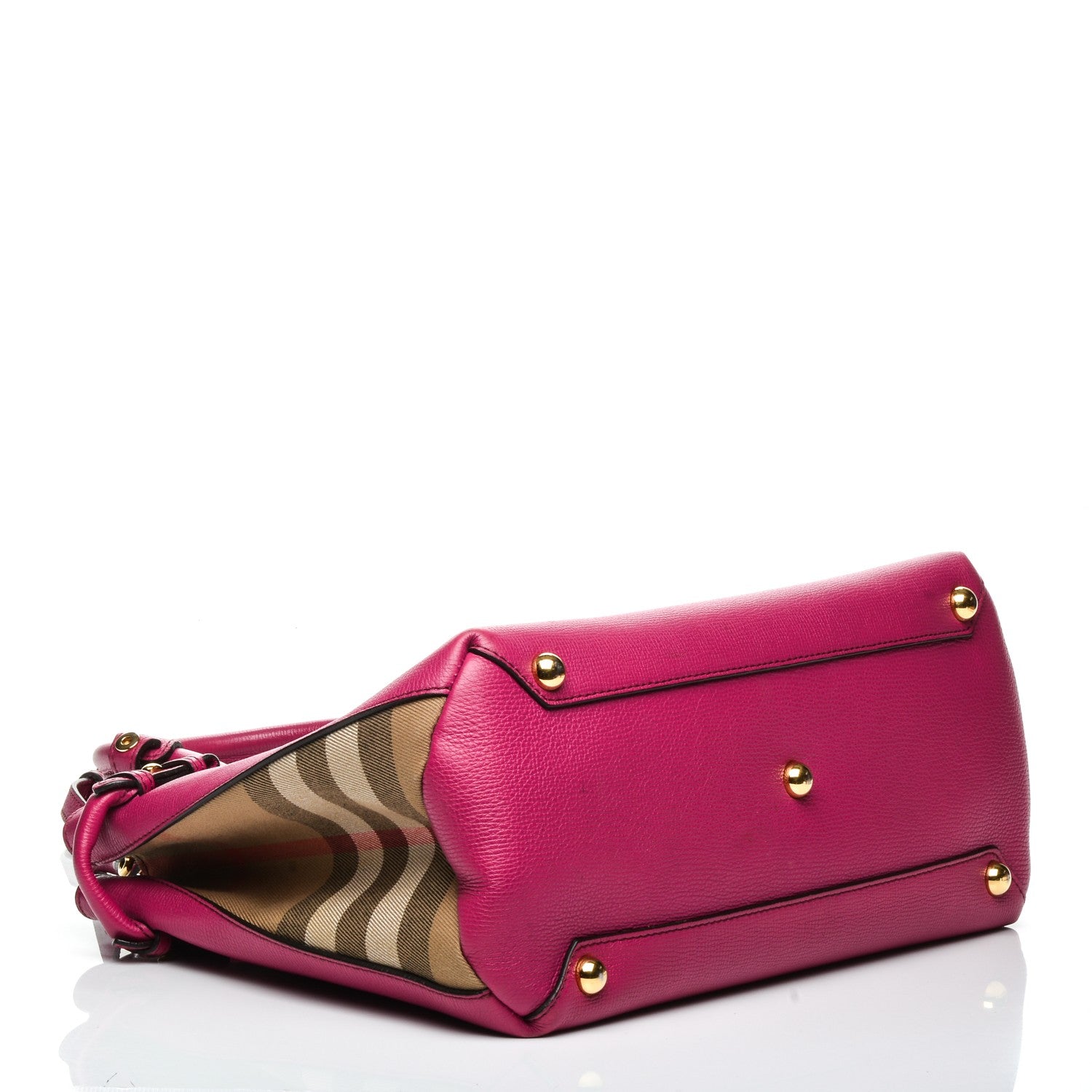 Burberry Grainy Calfskin House Check Medium Banner Tote Brilliant Fuchsia 4 of 8