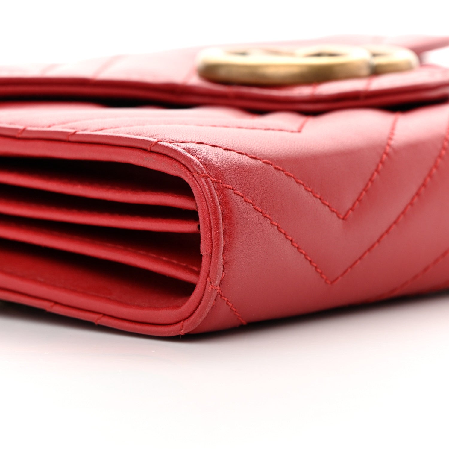 Gucci Calfskin Matelasse GG Marmont Chain Wallet Hibiscus Red 9 of 12