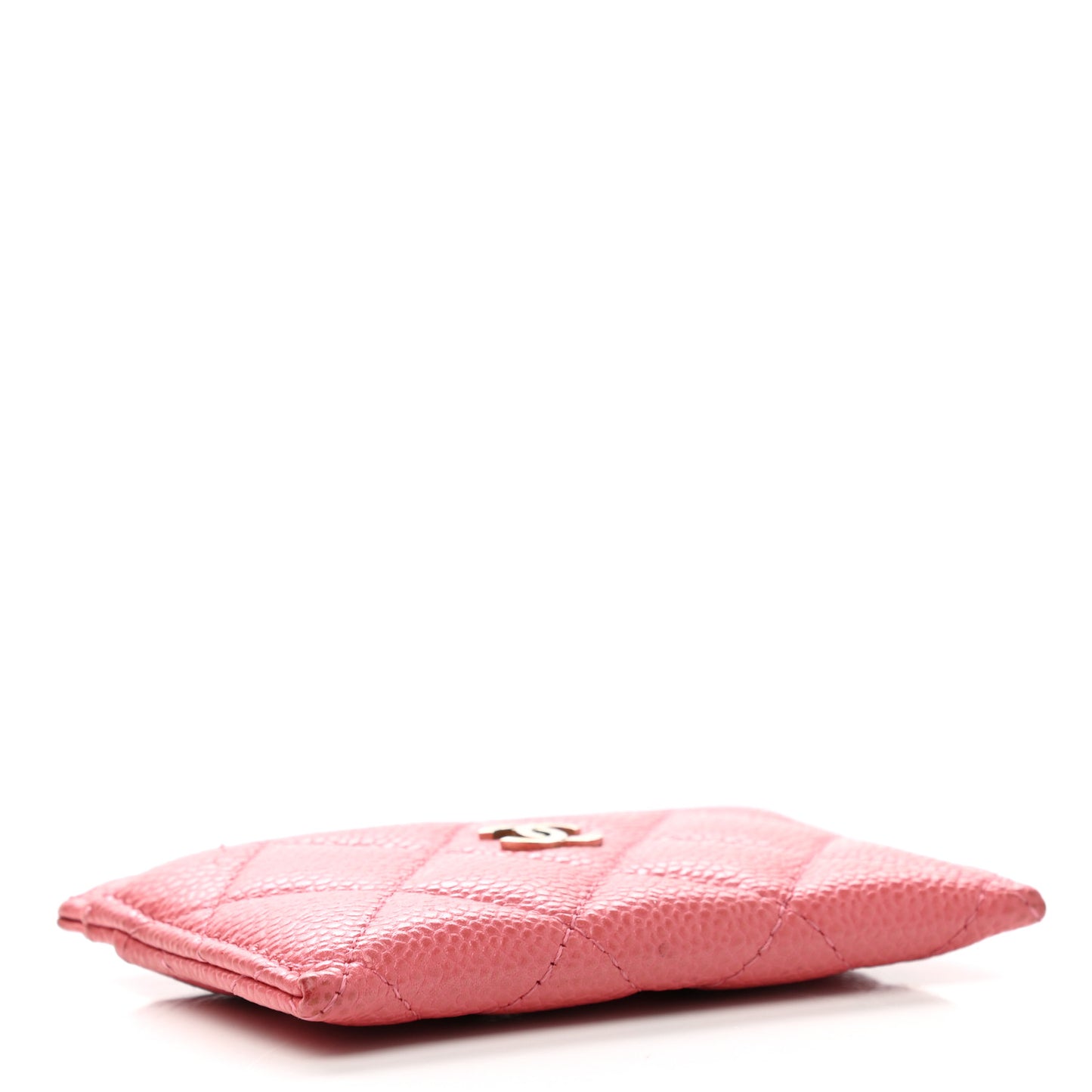 Iridescent Caviar Quilted Card Holder Pink