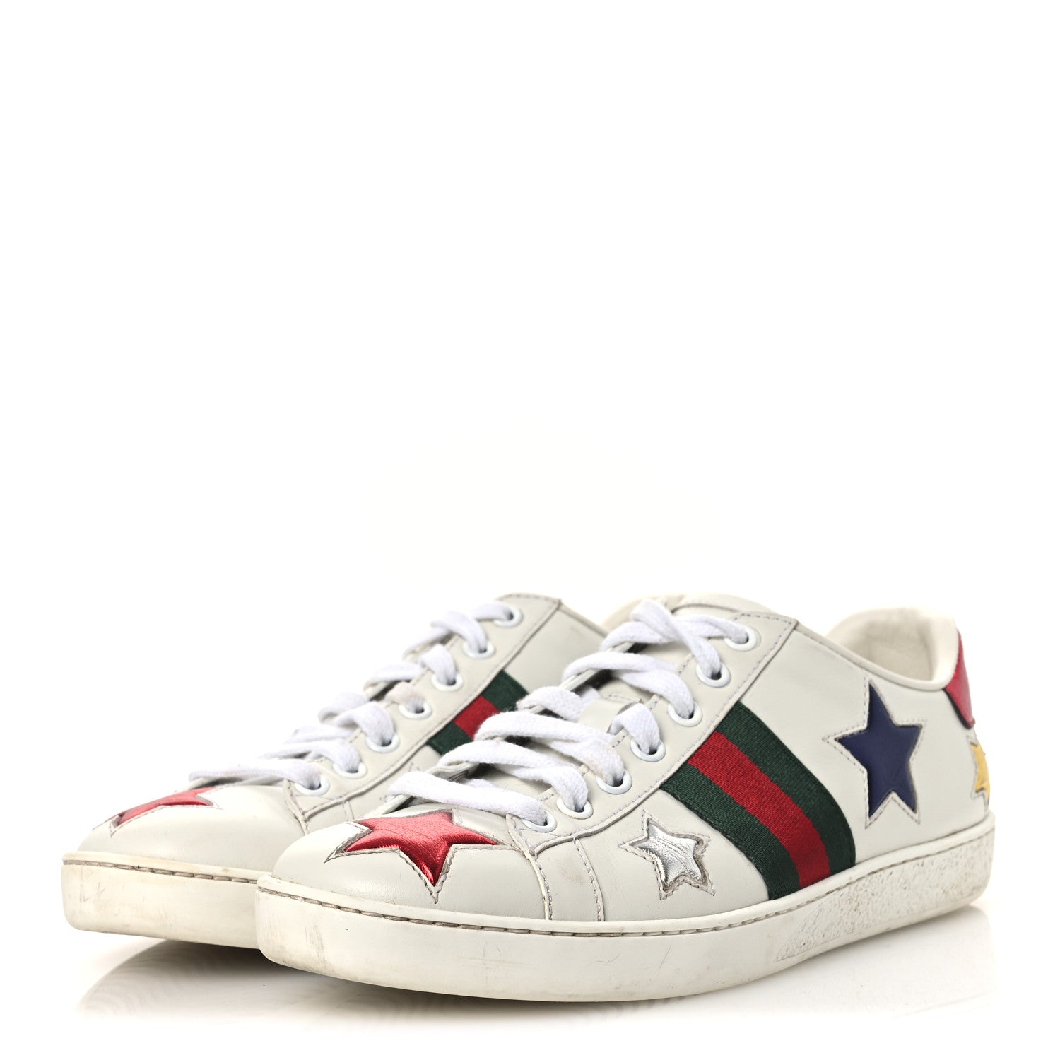 Gucci Calfskin Ayers Web Star Embroidered Womens Ace Sneakers 37 White Multi 4 of 17