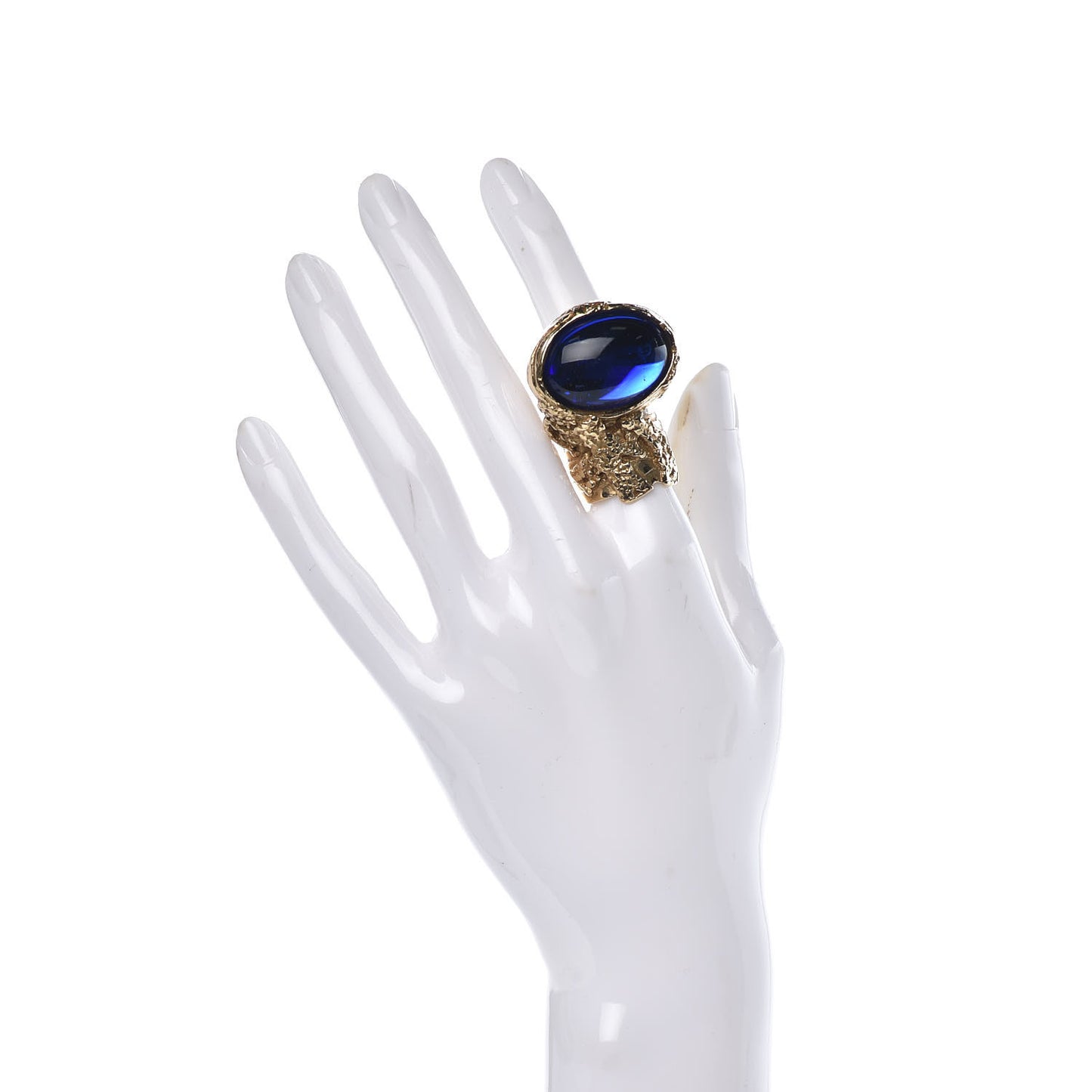 Glass Cabochon Arty Ovale Ring 6 Gold Blue