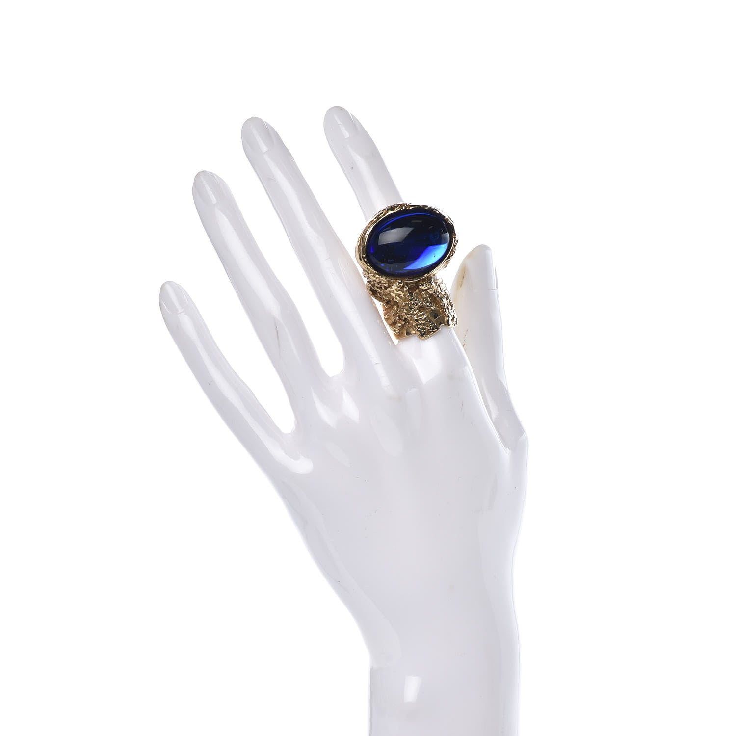 Saint Laurent Glass Cabochon Arty Ovale Ring 6 Gold Blue 2 of 6