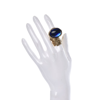 Saint Laurent Glass Cabochon Arty Ovale Ring 6 Gold Blue 2 of 6