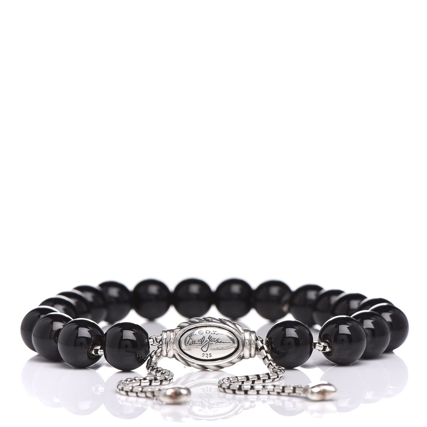 Sterling Silver Black Onyx 8mm Spiritual Beads Adjustable Bracelet