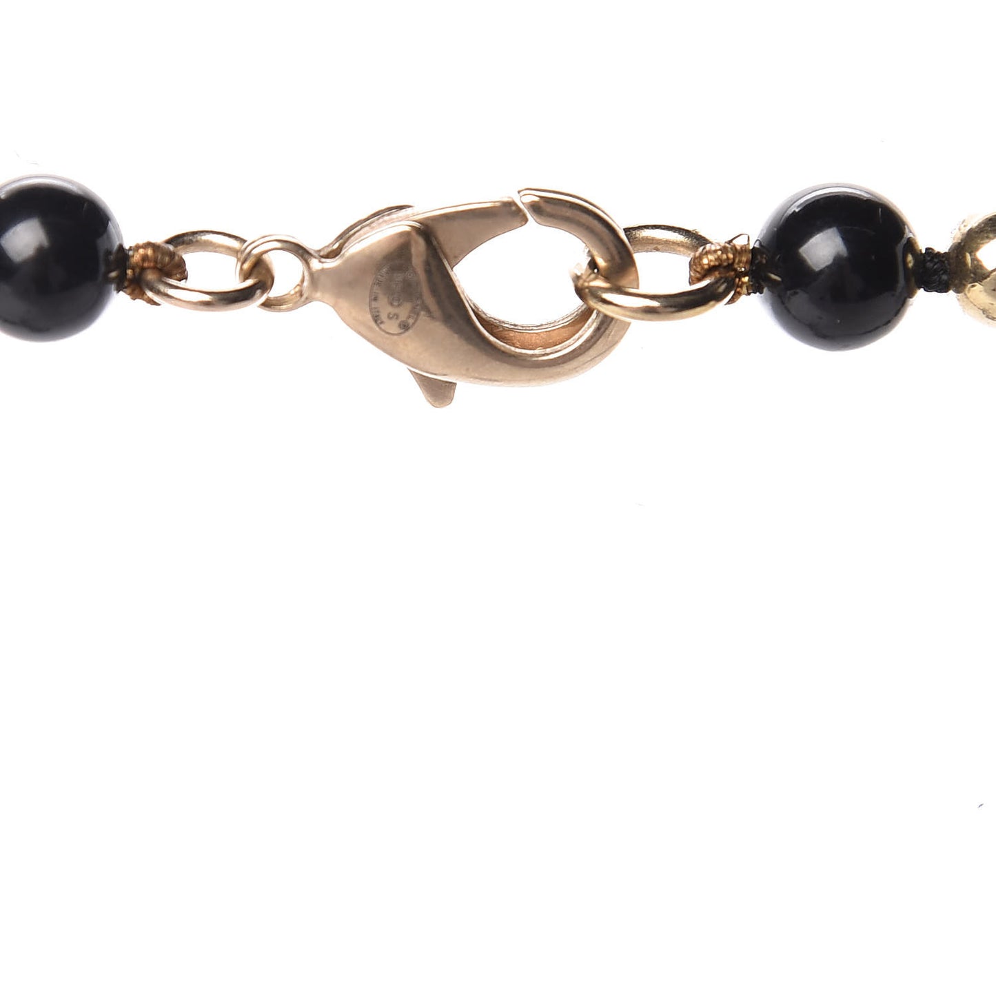 Beaded CC Long Necklace Black Gold