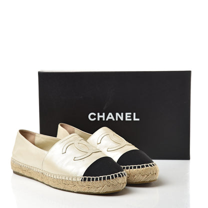 Chanel Metallic Calfskin Grosgrain CC Espadrilles 39 Ivory Black 13 of 13