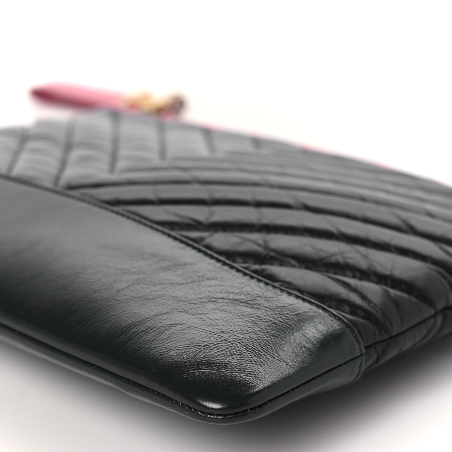 Chanel Aged Calfskin Chevron Quilted Medium Gabrielle Cosmetic Case Pink Navy Black 9 of 9