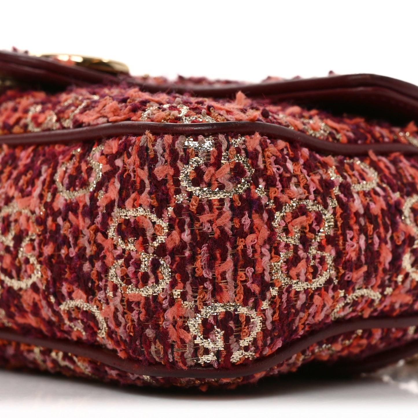 Tweed GG Monogram Mini GG Marmont Shoulder Bag Pink Red